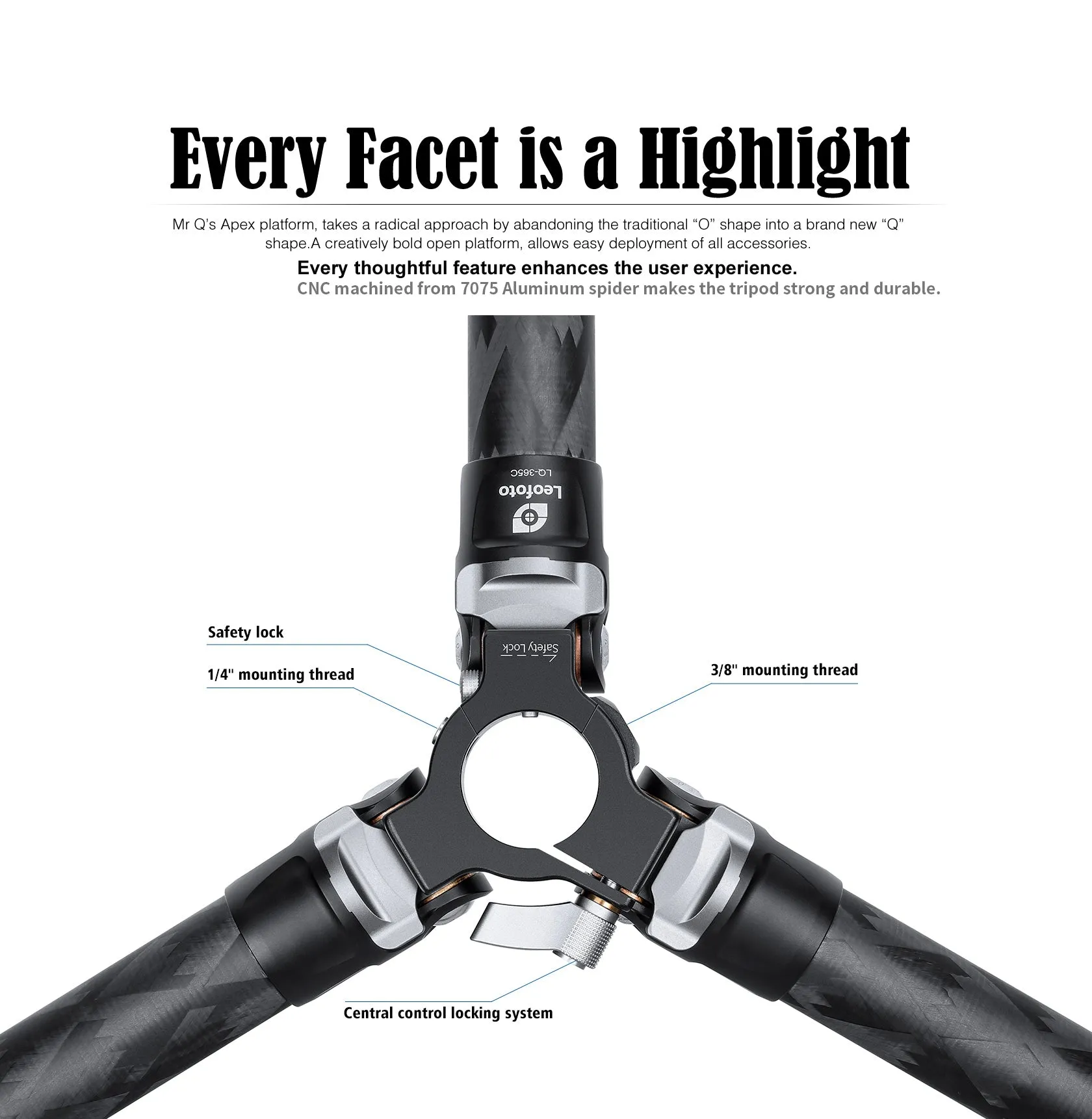 Leofoto LQ-365C Premium Carbon Fiber Tripod with Quick Swap Center Column Apex Platform and Tripod Bag