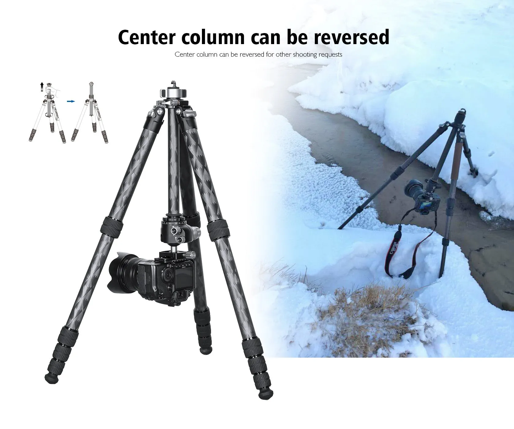 Leofoto LQ-365C Premium Carbon Fiber Tripod with Quick Swap Center Column Apex Platform and Tripod Bag
