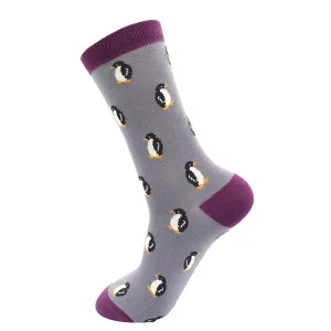 Little Penguins Bamboo Socks in Grey by Mr Heron, Size UK 7-11