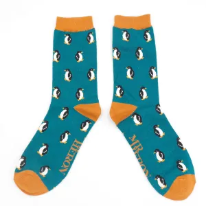 Little Penguins Bamboo Socks in Teal by Mr Heron, Size UK 7-11