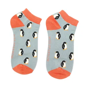 Little Penguins Bamboo Trainer Socks in Duck Egg by Miss Sparrow, Size UK 4-7