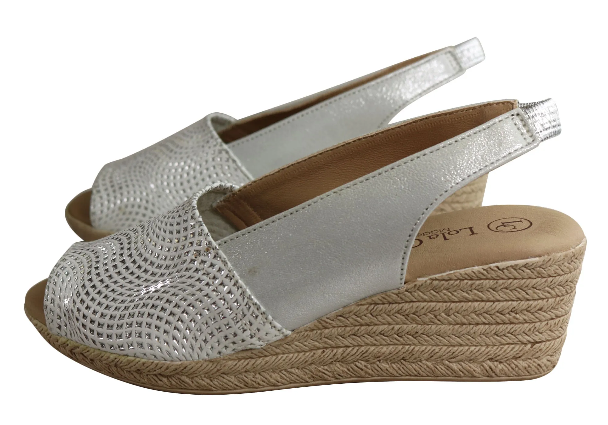Lola Canales Womens Comfort Leather Wedge Sandals Made In Spain
