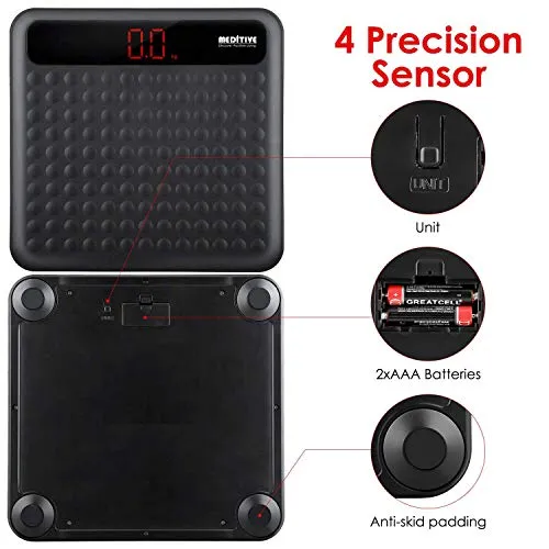 MEDITIVE Digital Human Weight Scale, Anti-Slip Fiber Body Weighing Machine 180 Kg (Black)
