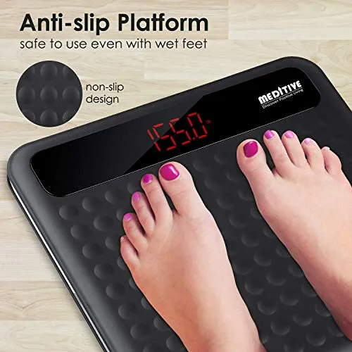 MEDITIVE Digital Human Weight Scale, Anti-Slip Fiber Body Weighing Machine 180 Kg (Black)