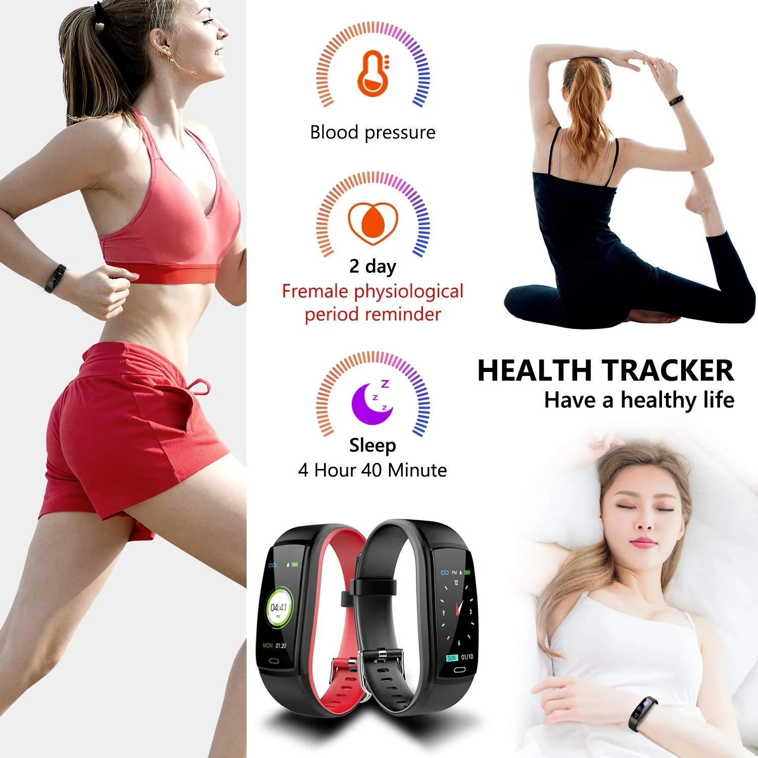 Mgaolo Fitness Tracker,Activity Health Tracker Waterproof Smart Watch Wristband with Blood Pressure Heart Rate Sleep Monitor Pedometer Step Calorie Counter for Android and iPhone