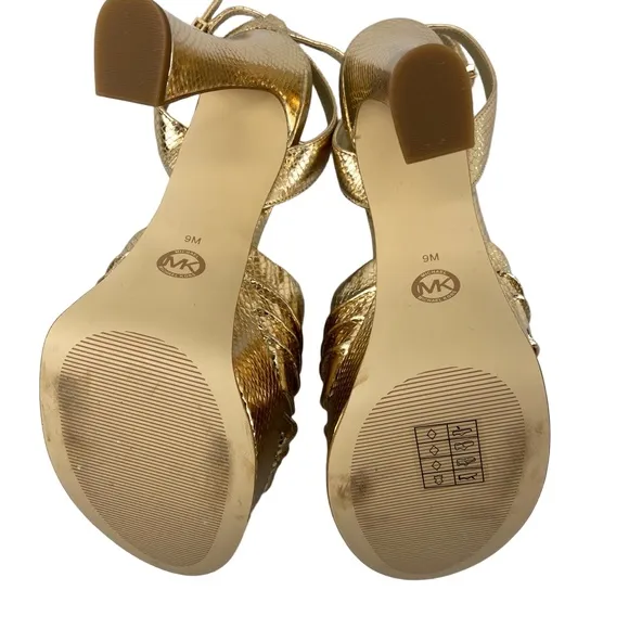 MICHAEL Michael Kors Womens 9 Selena Gold Snake Embossed Leather Platform Sandal