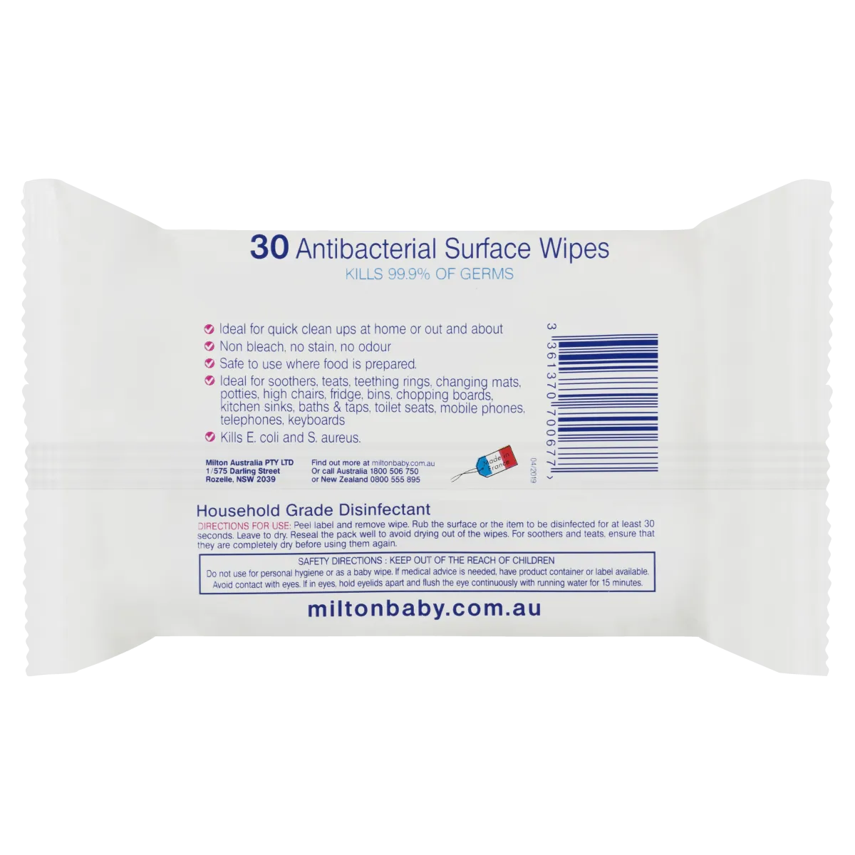 Milton Antibacterial Wipes 30 Pack