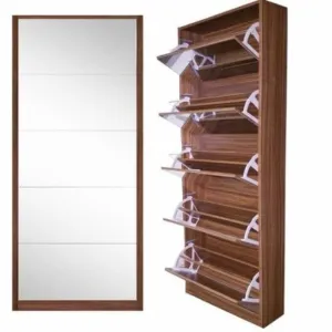 Mirror Shoe Cabinet 5 Tier Walnut