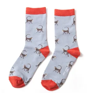 Monkeys Bamboo Socks in Duck Egg Blue by Miss Sparrow, Size UK 4-7
