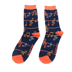 Music Notes Bamboo Socks in Navy by Mr Heron, Size UK 7-11