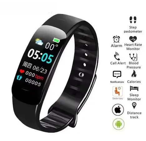 NEW C1 Plus Smart Watch for Men Women Bluetooth Sports Bracelet Step Counting Fitness Tracker Heart Rate Blood Pressure Sleep Monitor, Black