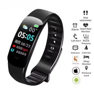 NEW C1 Plus Smart Watch for Men Women Bluetooth Sports Bracelet Step Counting Fitness Tracker Heart Rate Blood Pressure Sleep Monitor, Black
