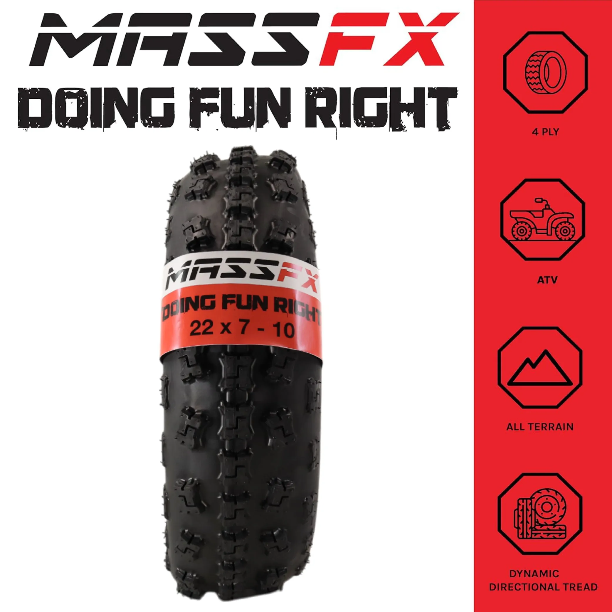 New MASSFX (2) 22x7x10 Sport ATV Tires 22x7-10 Front 2 Set 4 ply 22x7/10