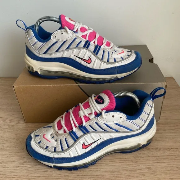 Nike Air Max 98 GS Blue White Pink Running Sneaker Shoes -SZ 7 Youth- 8.5 Women