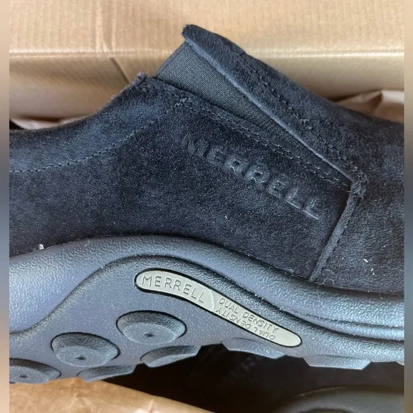NWT Air Cushioned Merrell Mens Pull On Jungle Moc Black Midnight Nubuck - Size 9