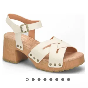 NWT Kork-Ease Tia Leather Straps Platform Chunky Heel Cream