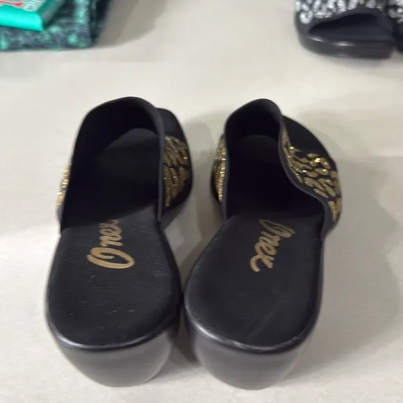 Onex Black &amp; Gold Leopard Print Rory Slide Wedge EUR Size 39 US Size 8.5-9