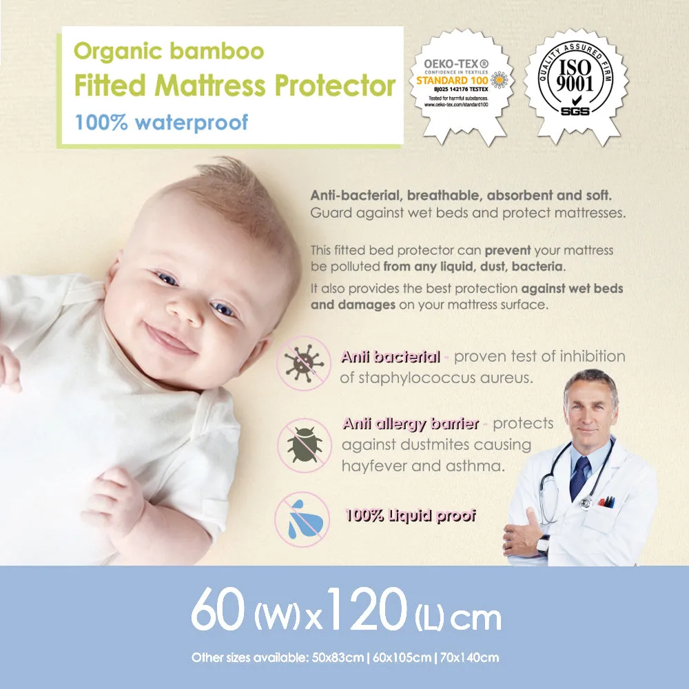 Organic Bamboo Fitted Mattress Protector-L 60 x 120 cm