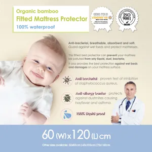 Organic Bamboo Fitted Mattress Protector-L 60 x 120 cm