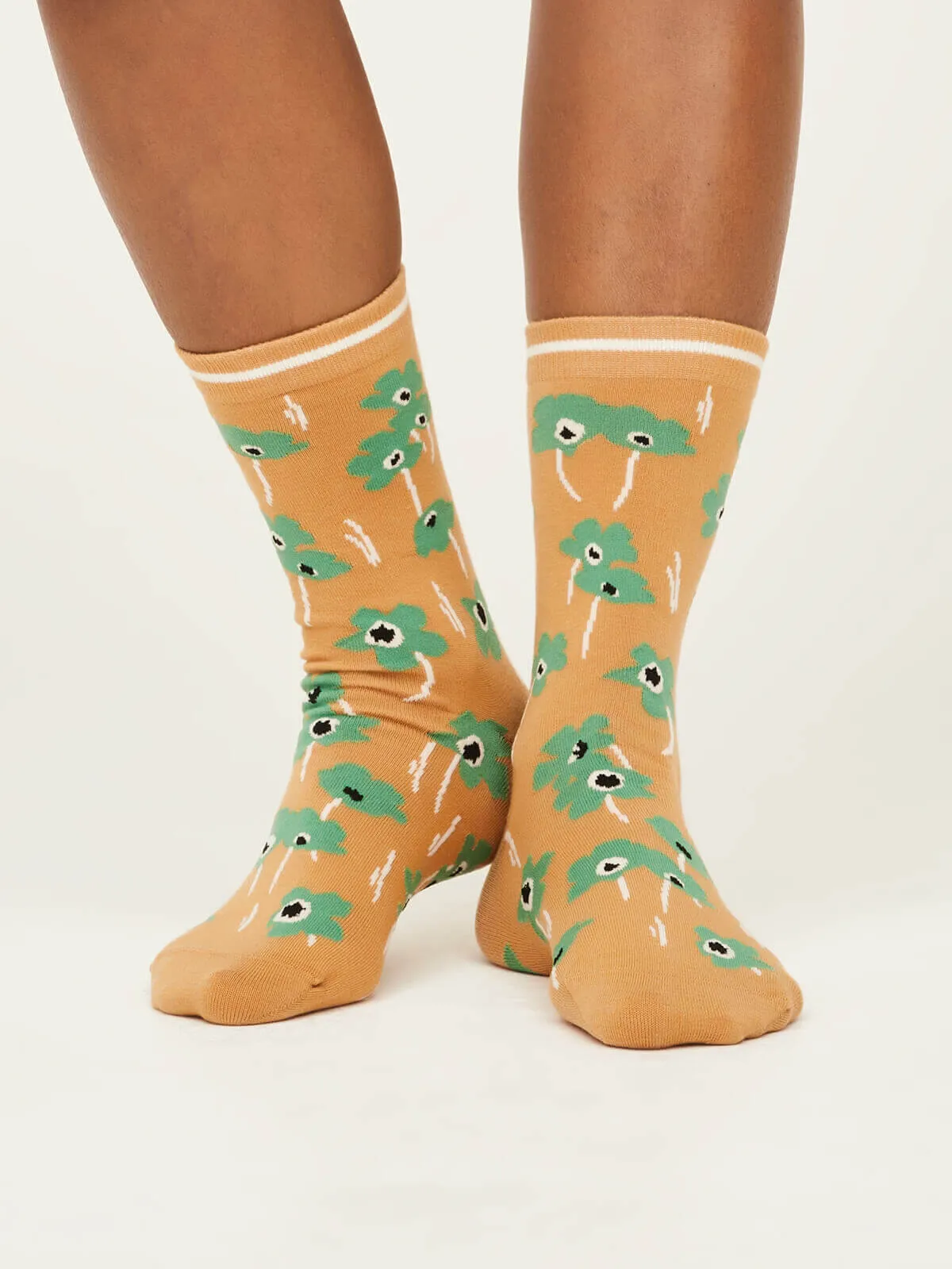 Organic Cotton Summer Poppies Socks in Mango Yellow by Thought, Size 4-7
