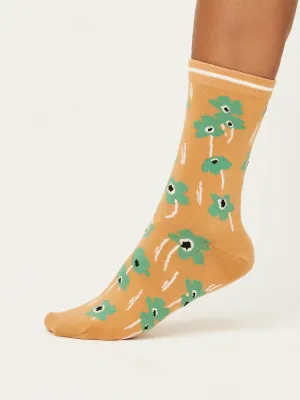 Organic Cotton Summer Poppies Socks in Mango Yellow by Thought, Size 4-7