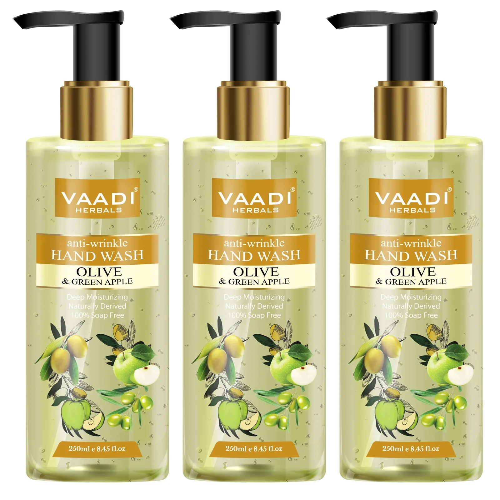 Pack of 3 Anti-Wrinkle Olive and Green Apple Hand Wash (250 ml x 3)