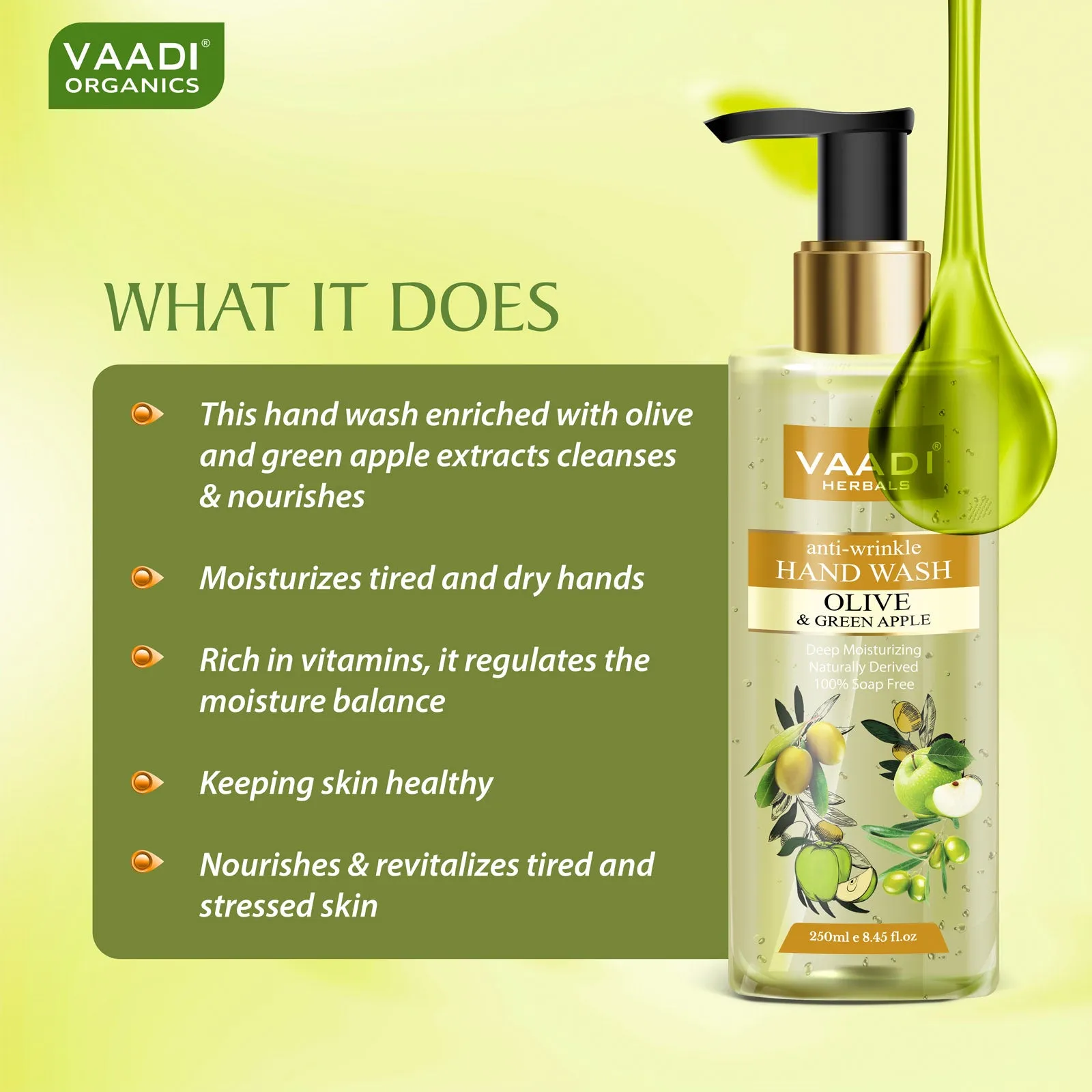 Pack of 3 Anti-Wrinkle Olive and Green Apple Hand Wash (250 ml x 3)