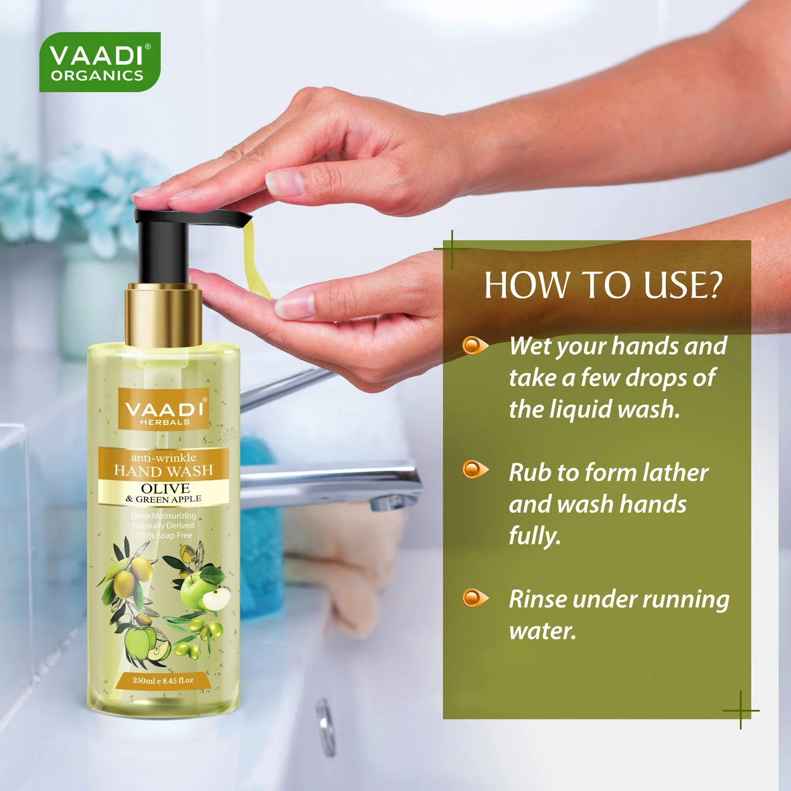 Pack of 3 Anti-Wrinkle Olive and Green Apple Hand Wash (250 ml x 3)
