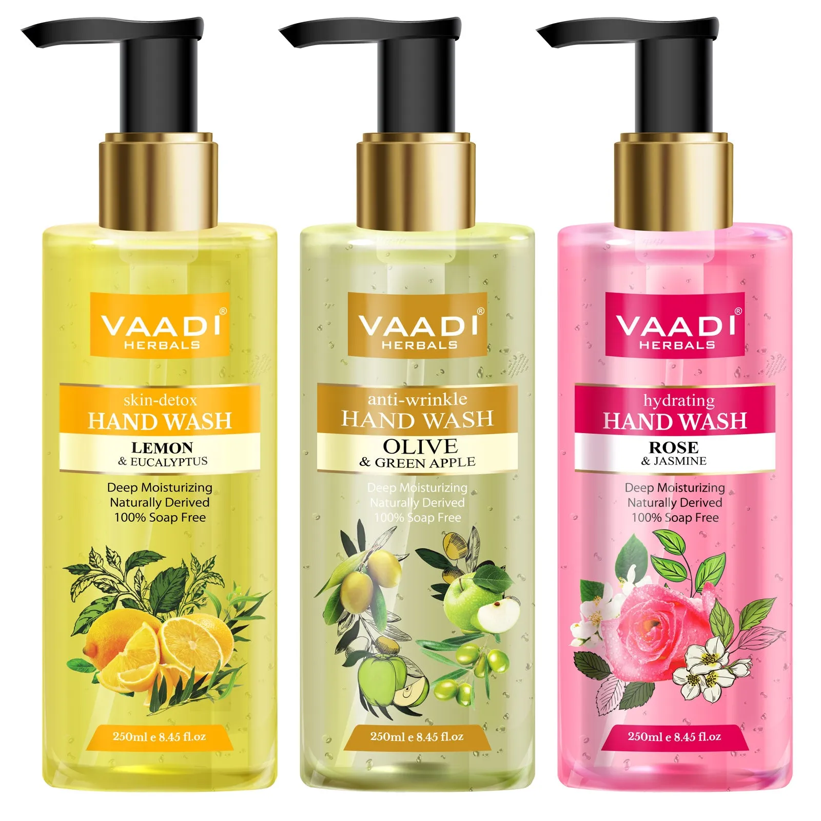 Pack of 3 Luxurious Handwash - Lemon & Eucalyptus, Olive & Green Apple, Rose & Jasmine (250 ml x 3)