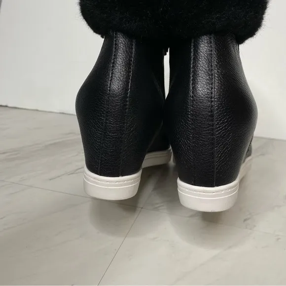 Paolo Flossie Black Faux Fur Cuff Hidden Wedge Bootie 11M