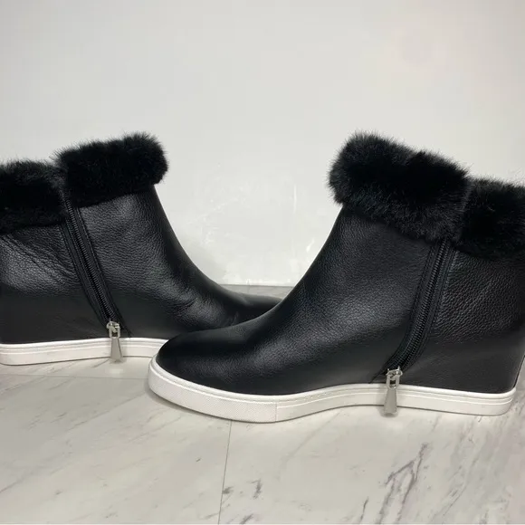 Paolo Flossie Black Faux Fur Cuff Hidden Wedge Bootie 11M