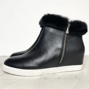 Paolo Flossie Black Faux Fur Cuff Hidden Wedge Bootie 11M