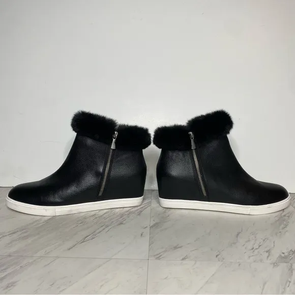 Paolo Flossie Black Faux Fur Cuff Hidden Wedge Bootie 11M