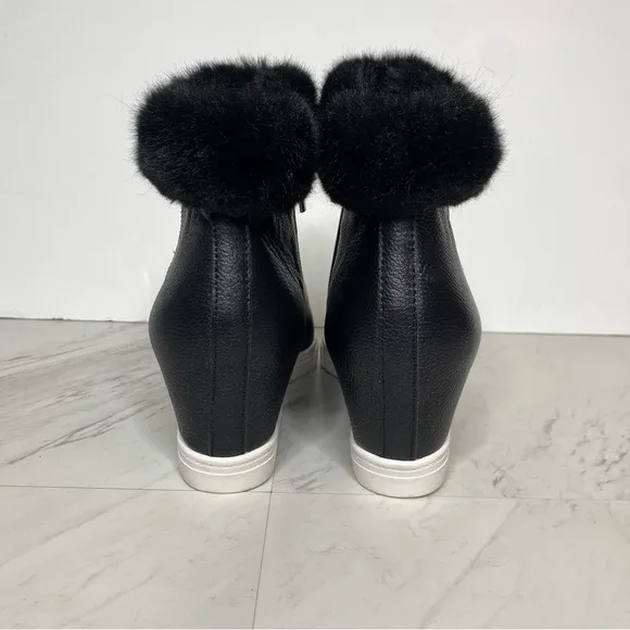 Paolo Flossie Black Faux Fur Cuff Hidden Wedge Bootie 11M