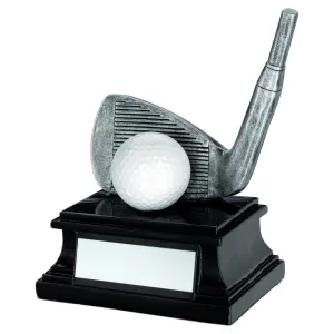 Pewter/White/Black Golf Club And Ball Trophy With Plate (Wedge) - 6in