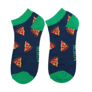 Pizza Slices Bamboo Trainer Socks in Navy by Mr Heron, Size UK 7-11