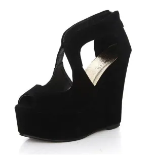 platform high-heeled shoes platform sandals female classic lacing open toe platform wedges shoes women's