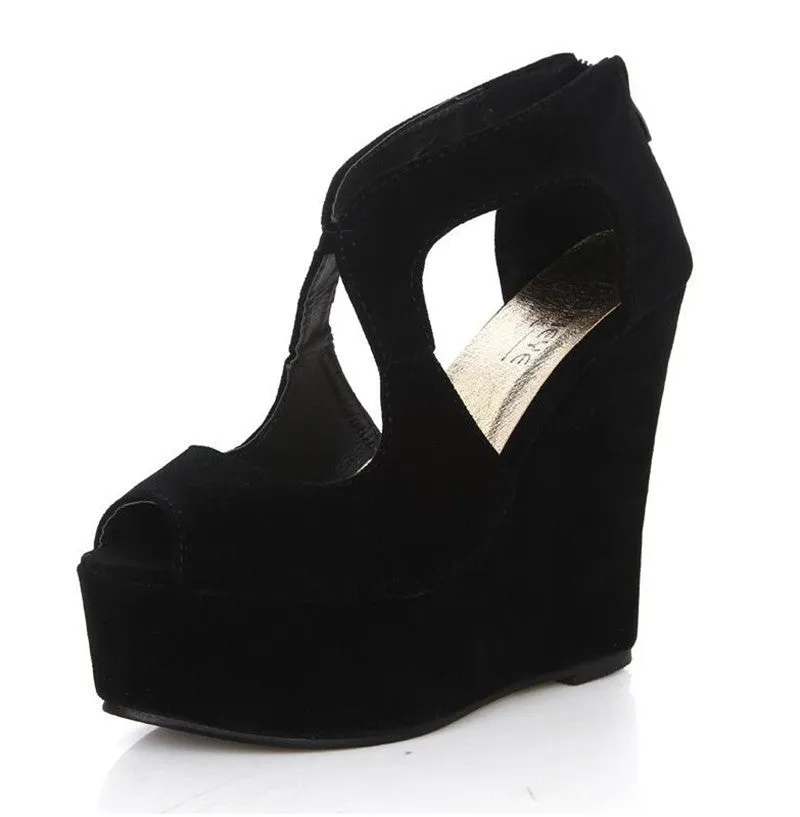 platform high-heeled shoes platform sandals female classic lacing open toe platform wedges shoes women's