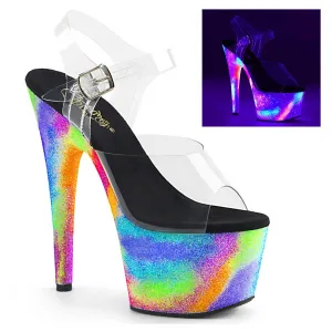 Pleaser Shoes Adore-708GXY 7" Heel Platform Ankle Strap Sandal with UV Galaxy Effect