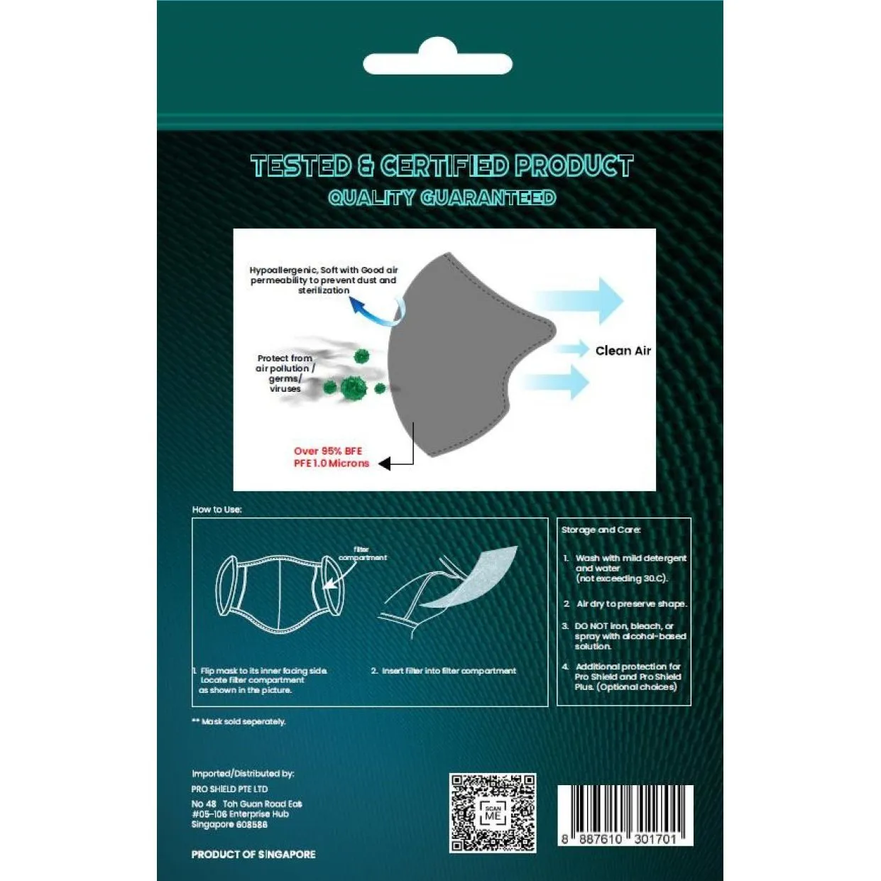 ProShield 2-Ply Water Repellent Reusable Mask with Optional Removable Filter