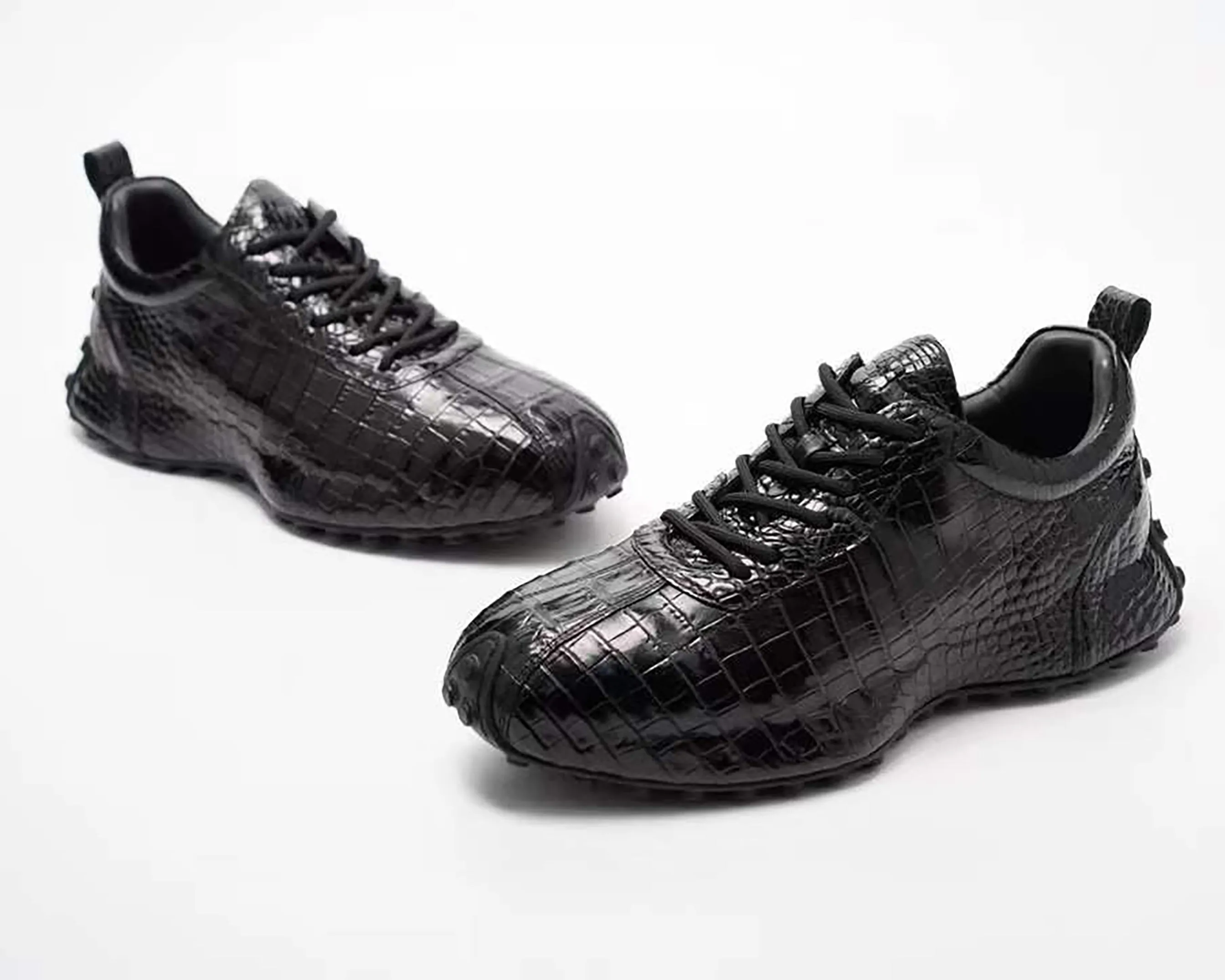 Real Crocodile Sneakers: Men's Genuine Handmade Alligator Leather Sneakers Size US07-US11 | Black #S569