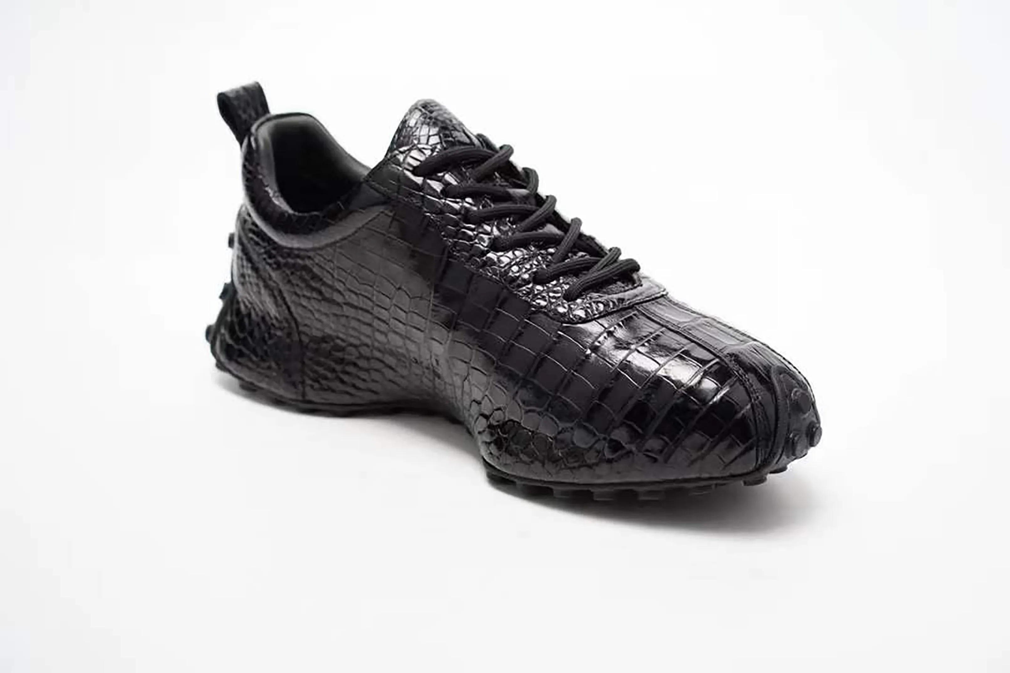 Real Crocodile Sneakers: Men's Genuine Handmade Alligator Leather Sneakers Size US07-US11 | Black #S569