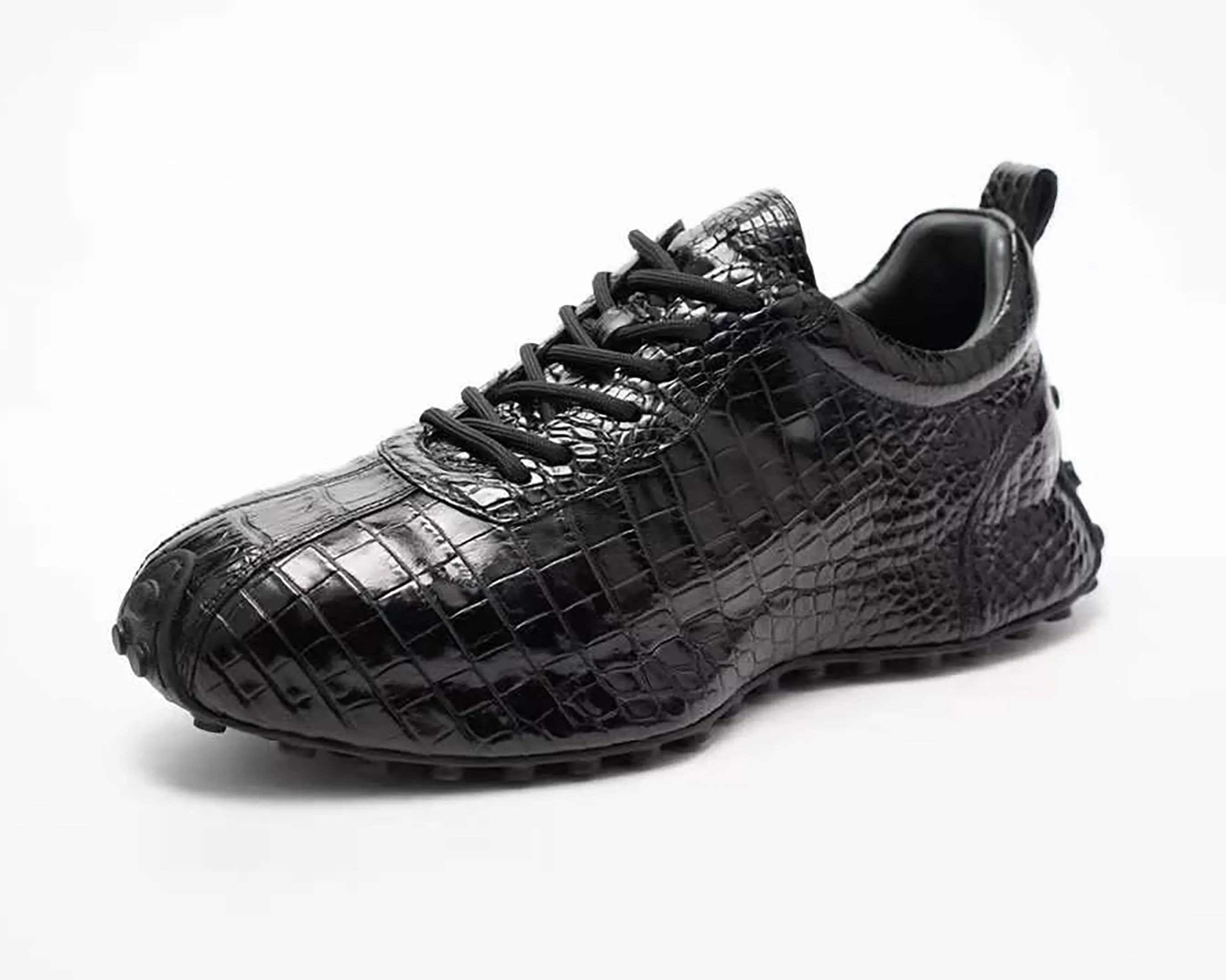 Real Crocodile Sneakers: Men's Genuine Handmade Alligator Leather Sneakers Size US07-US11 | Black #S569