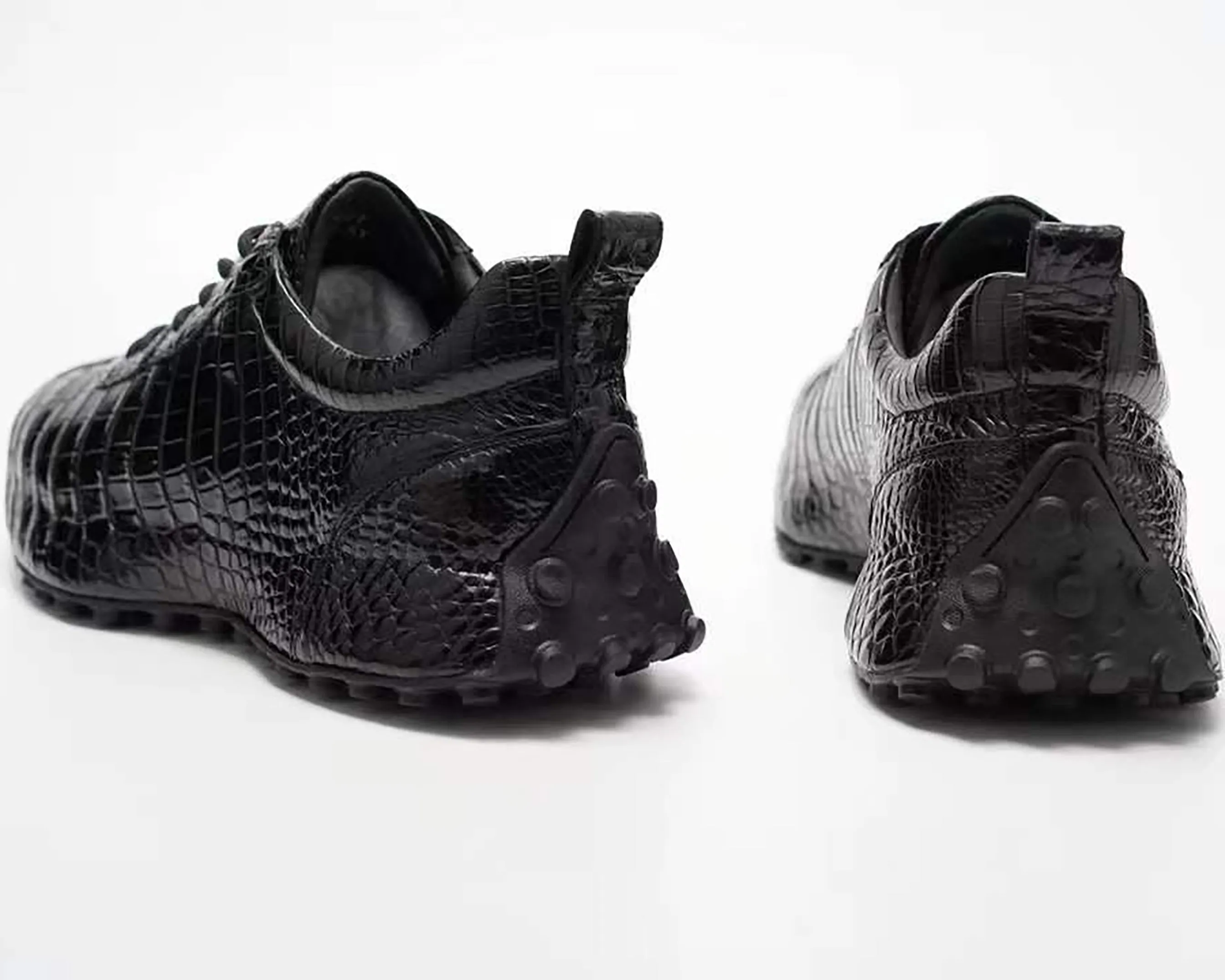 Real Crocodile Sneakers: Men's Genuine Handmade Alligator Leather Sneakers Size US07-US11 | Black #S569