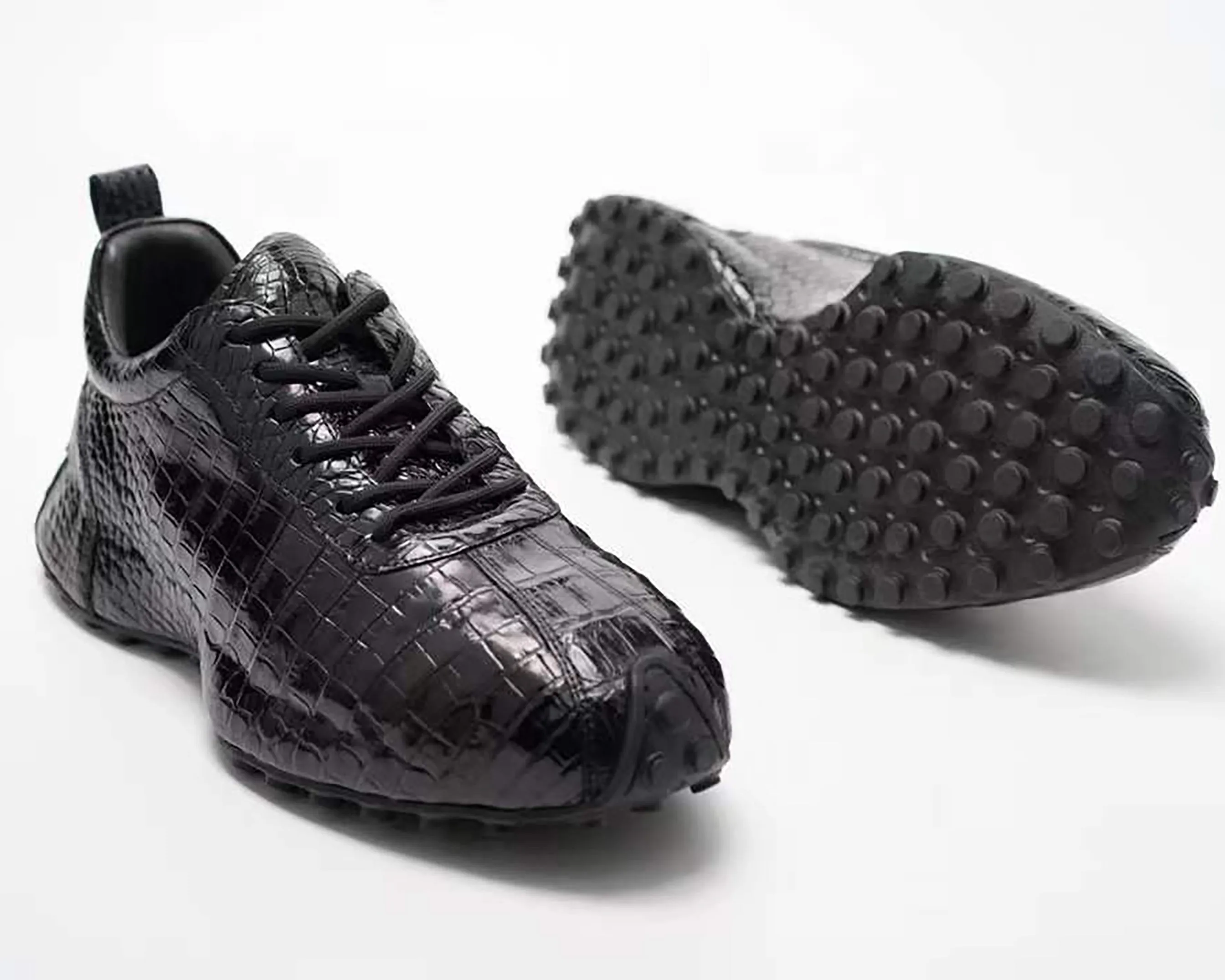 Real Crocodile Sneakers: Men's Genuine Handmade Alligator Leather Sneakers Size US07-US11 | Black #S569