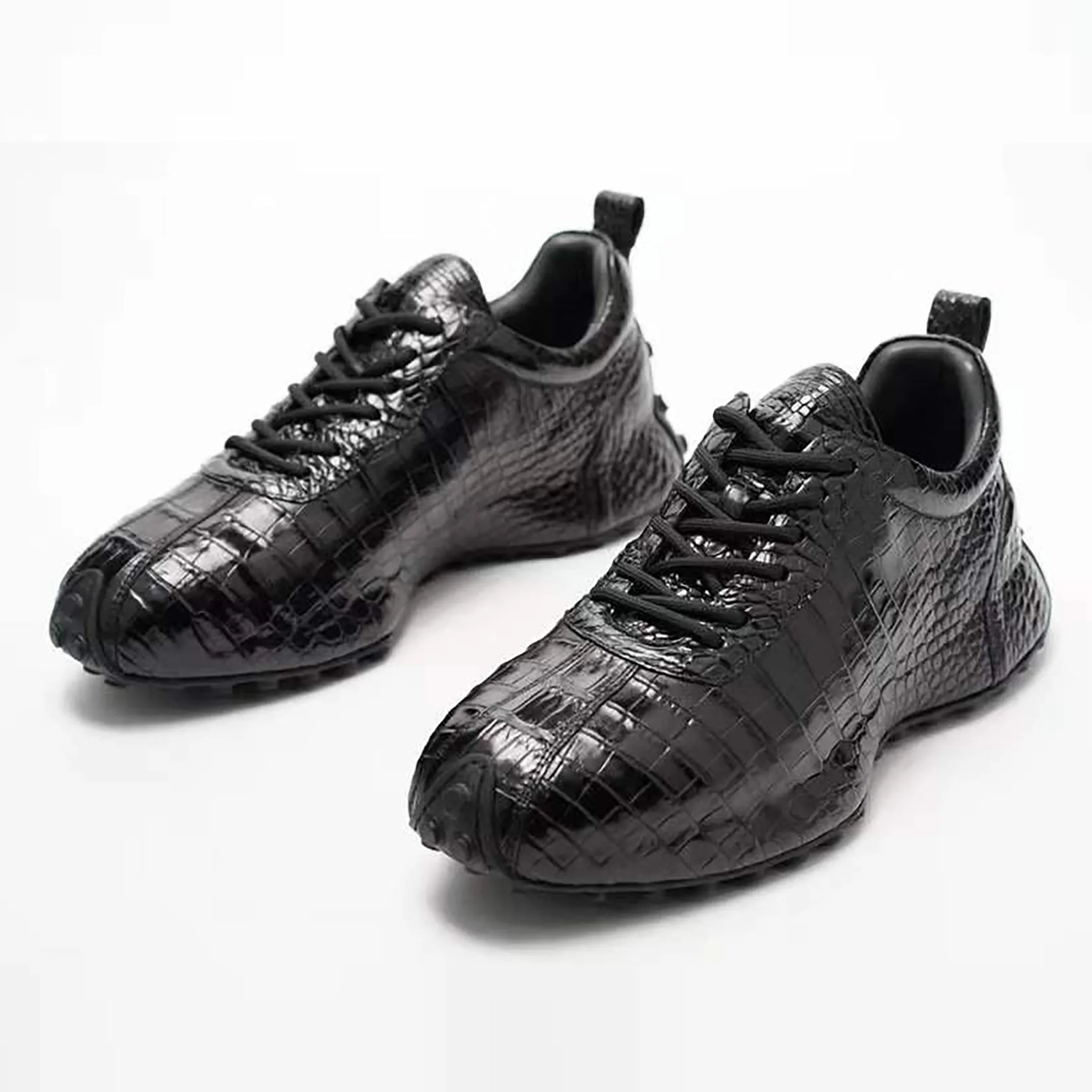 Real Crocodile Sneakers: Men's Genuine Handmade Alligator Leather Sneakers Size US07-US11 | Black #S569