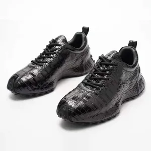 Real Crocodile Sneakers: Men's Genuine Handmade Alligator Leather Sneakers Size US07-US11 | Black #S569
