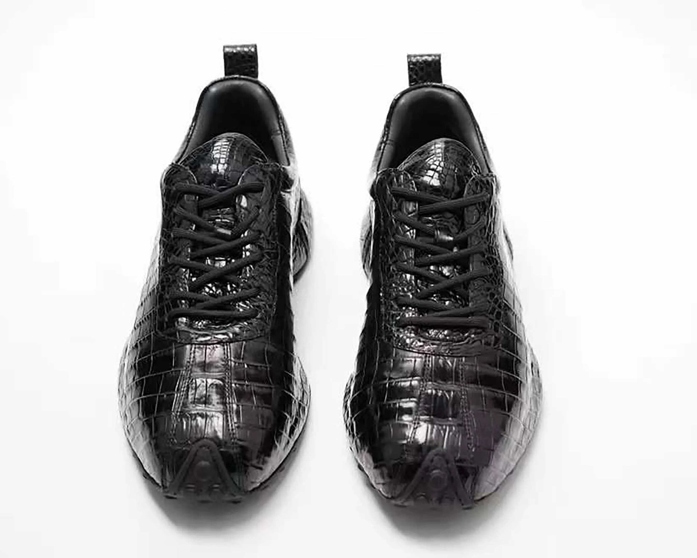 Real Crocodile Sneakers: Men's Genuine Handmade Alligator Leather Sneakers Size US07-US11 | Black #S569
