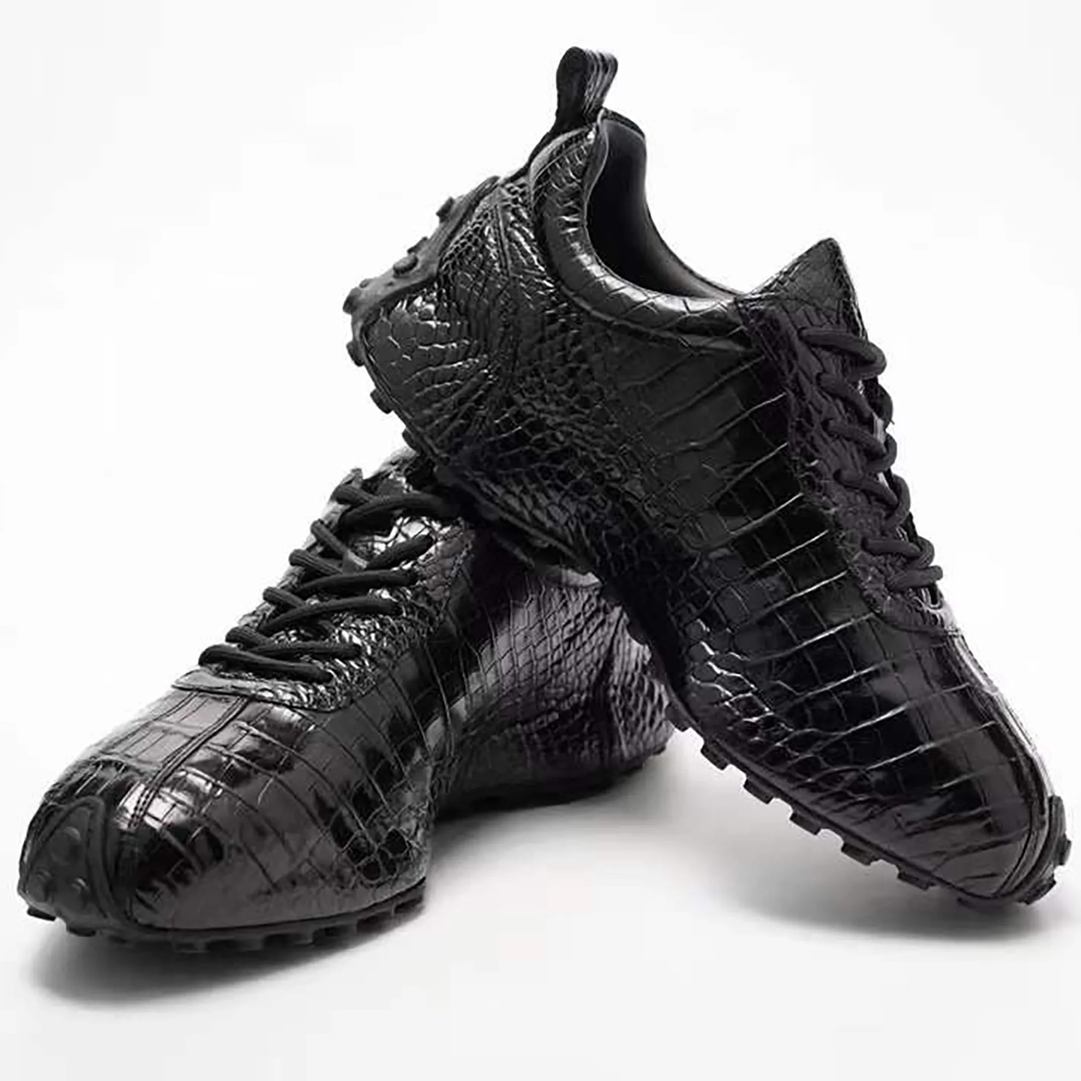 Real Crocodile Sneakers: Men's Genuine Handmade Alligator Leather Sneakers Size US07-US11 | Black #S569