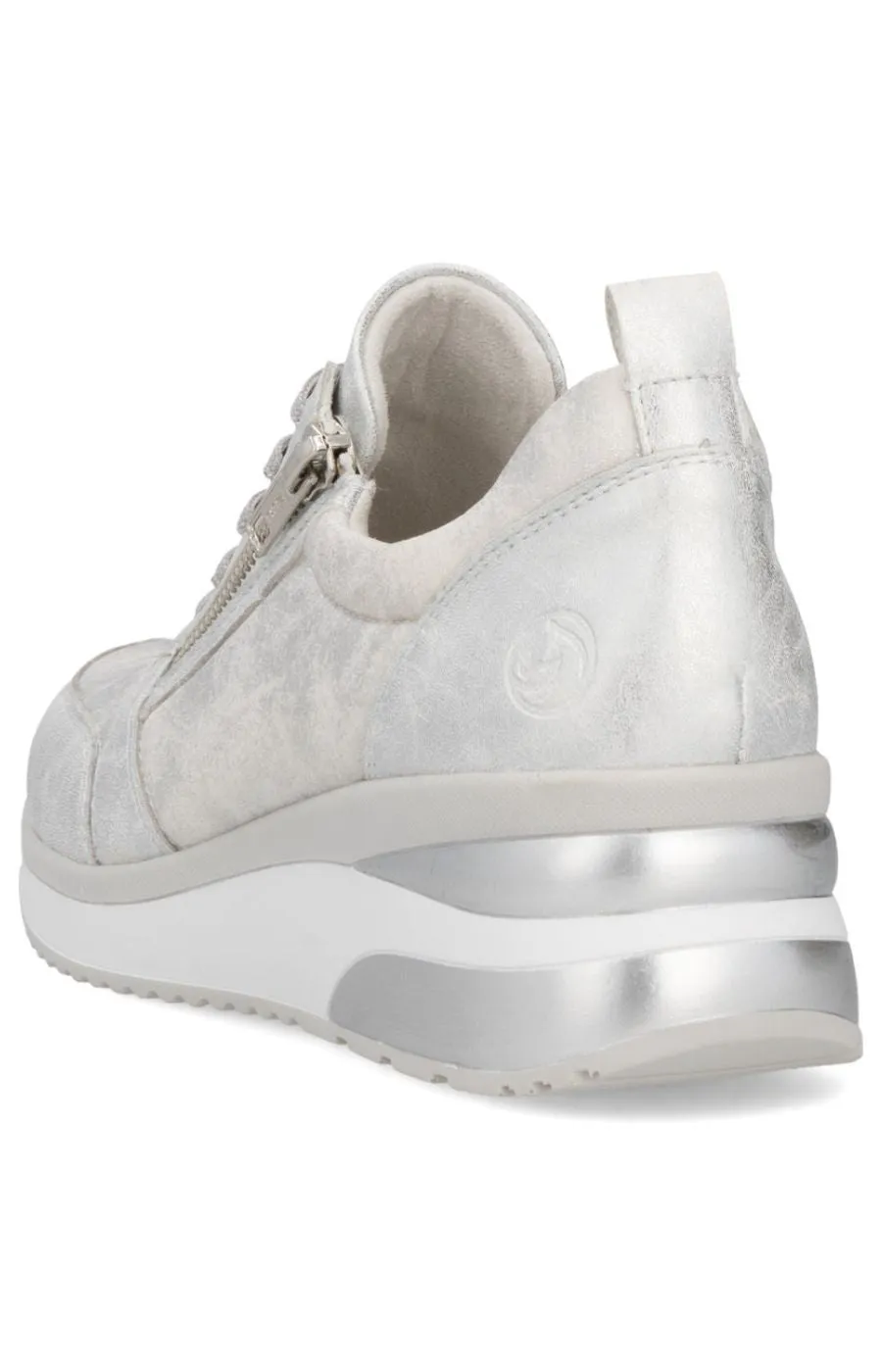 Remonte Zipped Wedge Trainer in Silver